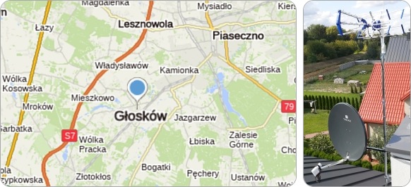 Mapa Głosków i okolice - usługi RTV-SAT, montaż, serwis i ustawianie anten tv
