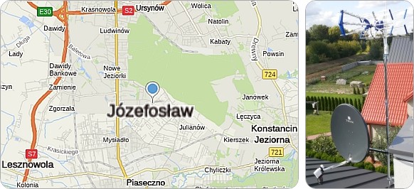 Mapa Józefosławia i okolic - usługi RTV-SAT, montaż, serwis i ustawianie anten tv