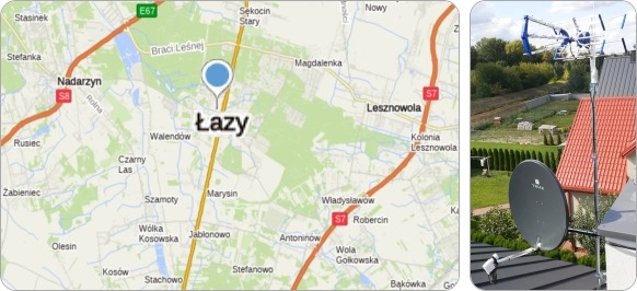 Mapa Łazy i okolice - usługi RTV-SAT, montaż, serwis i ustawianie anten tv