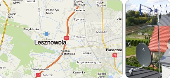 Mapa Gminy Lesznowola - tu wykonujemy usługi instalacyjne RTV-SAT, montaż, serwis i ustawianie anten tv