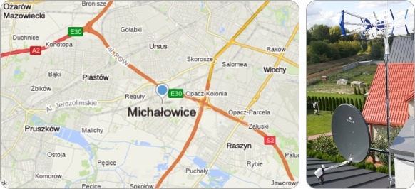 Mapa Gminy Michałowice w powiecie pruszkowskim - tu wykonujemy usługi instalacyjne RTV-SAT, montaż, serwis i ustawianie anten tv