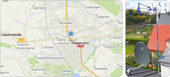 Mapa okolic Piaseczna gdzie wykonujemy usługi montażu, naprawy i ustawiania anten tv sat i dvb-t