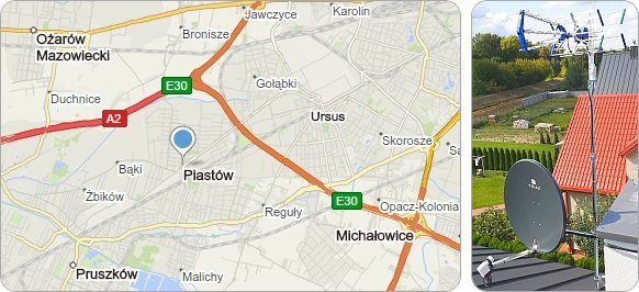 Mapa Piastowa gdzie wykonujemy usługi montażu, naprawy i ustawiania anten satelitarnych i DVB-T