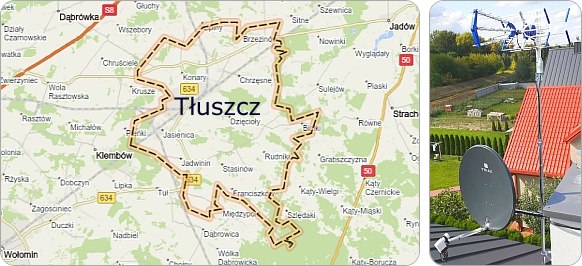 Mapa gminy Tłuszcz gdzie oferujemy usługi montażu, naprawy i ustawiania anten
