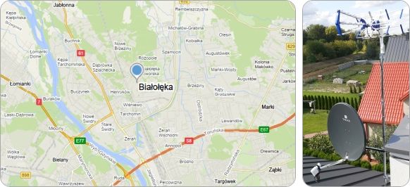 Mapa Warszawskiej Białołęki gdzie wykonujemuy usługi instalacyjne, montażowe, naprawę i ustawianie anten tv
