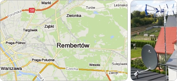 Mapa Warszawskiej dzielnicy Rembertów - tu wykonujemuy usługi instalacyjne RTV-SAT, montaż, serwis i ustawianie anten tv