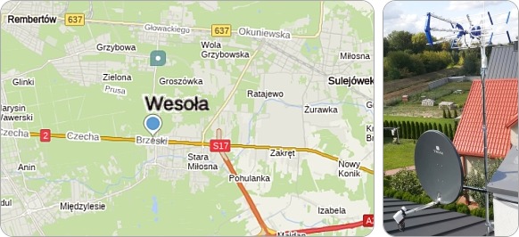 Mapa Warszawskiej dzielnicy Wesoła - tu wykonujemy usługi instalacyjne RTV-SAT, montaż, serwis i ustawianie anten tv