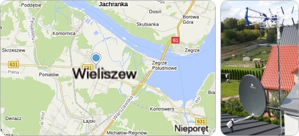 Mapa Gminy Wieliszew w powiecie legionowskim - tu wykonujemy usługi instalacyjne RTV-SAT, montaż, serwis i ustawianie anten tv