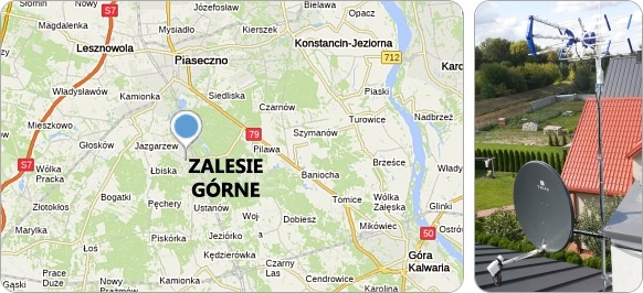 Mapa Zalesia Górnego i okolic - usługi RTV-SAT, montaż, serwis i ustawianie anten tv
